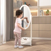HOMCOM Free Standing Full Length Mirror, Child's Dressing Mirror with storage shelf, Children's White Bedroom Furniture 360° Rotation MDF, For 3- 8 Years Old, 40L x 30W x 104H cm(m-2)