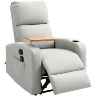 HOMCOM Poltrona de Massagem Poltrona Relax Elétrica com 4 Modos de Vibração Reclinação 145° Mesa 2 Bolsos Laterais 77x93x105 cm Cinza(m-11)