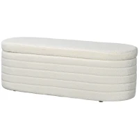 HOMCOM Panca Fondo Letto in Tessuto Teddy con Vano Contenitore per Ingresso e Camera, 116x41x40.5cm, Crema(m-11)