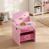 AIYAPLAY Set Tavolo e Sedia per Bambini 3-5 Anni in Legno MDF con Motivi a Cuore, Contenitore Integrato, Rosa(m-8)