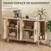 HOMCOM Buffet salon, meuble de rangement ovale avec 6 portes et 2 étagères réglables, 147x40x76cm, chêne(m-5)
