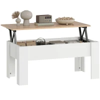 HOMCOM Table basse relevable, table de salon avec compartiment caché, style moderne, pour salon, bureau, 100x50x45cm, blanc(m-11)