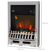 HOMCOM Contemporary Electric Fireplace Coal Burning Flame Effect Inset Fire Place Space Heater Glass View LED Lighting with Remote Control, 1000W/2000W, Silver(m-3)