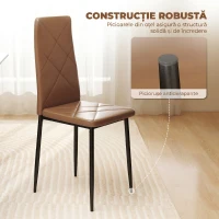 HOMCOM, Set de 6 Scaune de Dining Moderne, Cu Spătar Înalt, din Piele Ecologică și Oțel, 41x50x97 cm, Maro(m-7)