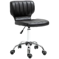 HOMCOM Tabouret à roulettes - tabouret de travail pivotant 360° -  - tabouret ergonomique - hauteur assise réglable 47-62 cm - revêtement synthétique matelassé noir métal chromé(m-12)