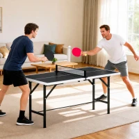SPORTNOW Mini Table de Ping-Pong Pliable Extérieur Intérieur avec 2 Raquettes en Bois Massif 3 Balles et Filet 152x76x70cm Noir(m-2)