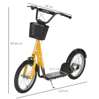 HOMCOM Kids Scooter, Kick Stunt Scooter with Adjustable Handlebar, Dual Brakes, Basket, Cupholder, Mudguard, 16" Inflatable Rubber Wheels, for 5-12 years, Orange(m-3)