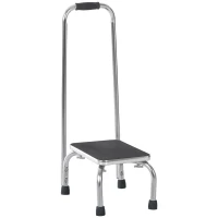 HOMCOM Marche avec Barre d'appui - marchepied de sécurité - Plateforme & Patins antidérapants - Acier galvanisé, gris et noir(m-12)