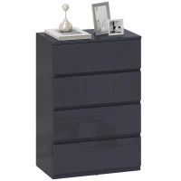 HOMCOM Commode 4 tiroirs, meuble de rangement à haute brillance, fermeture douce et silencieuse, 55 x 34 x 80 cm, gris(m-11)