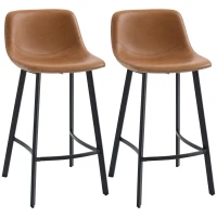 HOMCOM Bar Stools Set of 2 - Industrial Kitchen Stool, Upholstered Bar Chairs with Back, Steel Legs, Brown(m-11)