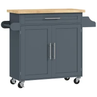HOMCOM Carrello da Cucina in Legno con Cassetto, Portaspezie e Armadietto, 109x40x89 cm, Grigio e Color Legno(m-1)
