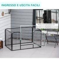 PawHut Recinto per Cani di Piccoli Taglia da Interno ed Esterno, Recinzione per Animali Domestici con Rete 6 pz in Acciaio e Metallo, 125x80x70 cm, Nero(m-6)