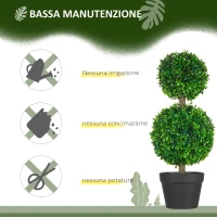 HOMCOM Set da 2 Piante di Bosso a 2 Sfere Realistiche con Vaso incluso, a Fondo Rinforzato ed Erba, 60 cm(m-6)
