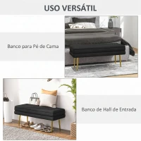 HOMCOM Baú de Arrumação para Quarto 39 L em Veludo com Pés de Aço 100x37,5x42 cm Preto(m-6)