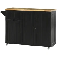 HOMCOM Isla de Cocina con Ruedas Carro de Cocina con Cajón Armarios con Estantes y Barra para Colgar 135x45x94,5cm Negro(m-12)