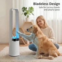 HOMCOM Bladeless Tower Fan, 36dB Standing Cooling Fan with Oscillating, LED Lights, 3 Speeds, 12H Timer, Remote Control(m-4)
