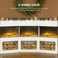 HOMCOM 19" Electric Fireplace with Surround, 3D Flame Effect, 6 Colours & 3 Brightness Levels, 1000W/2000W White Electric Fire and Mantel Reach up to 30㎡ Space with Remote & Timer, 3 Sided View(m-5)