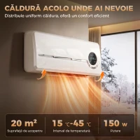 HOMCOM Aerotermă Ceramică 2000W de Perete cu 3 Moduri, Temperatură Reglabilă, Temporizator, Telecomandă, Blocare pentru Copii, Alb(m-4)
