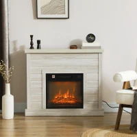 HOMCOM Chimenea Eléctrica 1800W con Efecto de Llama Mando a Distancia Temporizador Semanal para Sala 30 m² Madera Clara(m-10)