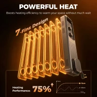 HOMCOM 2000W Oil Filled Radiator, 9 Fin, Portable Electric Heater with 3 Heat Settings, Safety Cut-Off and Wheels, Grey(m-4)