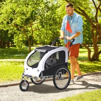 PawHut Carrellino Rimorchio per Cani da Bicicletta Bianco/Nero(m-10)