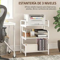 HOMCOM Soporte para Impresora de 3 Niveles con Marco Acero Estantería de Almacenamiento para Oficina Casa 55x40x77 cm Blanco(m-4)