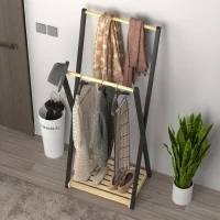HOMCOM Cuier de podea din lemn cu 2 bare și raft inferior, design modern, 61x45x152cm(m-8)