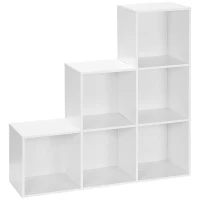 HOMCOM 3-tier Step 6 Cubes Storage Unit Particle Board Cabinet Bookcase Organiser Home Office Shelves - White(m-1)