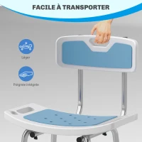 HOMCOM Tabouret de douche pour personnes âgées et handicapées hauteur réglable patins antidérapants support de pomme de douche(m-9)