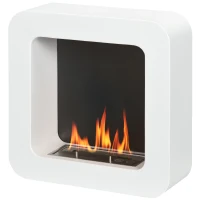 HOMCOM Wall Mounted Ethanol Fireplace, Bioethanol Heater Stove Fire with 1L Tank, 2.5 Hour Burning Time, 48 x 48 cm, White(m-10)