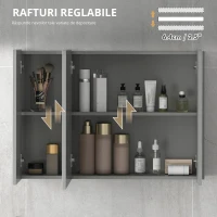 kleankin Dulap de baie suspendat cu 3 uși oglindă și polițe reglabile din MDF Gri dim. 90L x 15l x 60H cm(m-6)