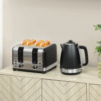 HOMCOM Stainless Steel Panel Kettle and Toaster Set - Black(m-10)