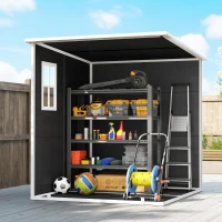 Outsunny Abri de Jardin en Résine Cabanon de Rangement Double Porte 3 Fenêtres et 2 Aérations Anti-UV avec Plancher 3,3 m² Gris(m-9)