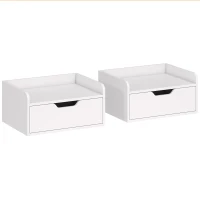 HOMCOM Floating Nightstands Set of 2, Wall Mounted Bedside Table with Drawer for Bedroom, White(m-1)