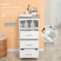 Kleankin Dulapior Baie Alb – 3 Sertare & Raft Deschis, MDF 40×33×80 cm(m-4)