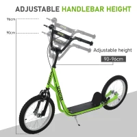 HOMCOM Kick Scooters for Kids with Adjustable Height, Anti-Slip Deck, Dual Brakes, Rubber Tyres, for Boys and Girls Aged 5+ Years Old - Green(m-4)