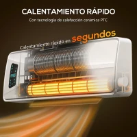 HOMCOM Calefactor Eléctrico de Pared 2000W con 3 Modos Pantalla LED Termostato Temporizador y Oscilación Blanco(m-4)