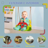 Outsunny Baloiço para Bebé 3 em 1 com Encosto Desmontável Cordas Ajustáveis e Barra em T 42x33x120-180 cm Multicor(m-7)