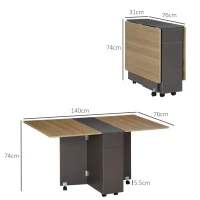 HOMCOM Tavolo Pieghevole da Pranzo in Truciolato con 2 Cassetti, 1 Armadietto, max. 6 Persone, 140x76x76 cm(m-3)