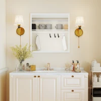 HOMCOM Specchio da Parete Rettangolare con Ganci, Specchio a Muro in Vetro e MDF, 50x50 cm, Bianco(m-7)