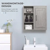 kleankin Dulap de Baie Suspendat cu Montare pe Perete, Dulăpior cu 3 Rafturi Deschise pentru Depozitare, Gri(m-4)