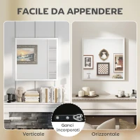 HOMCOM Specchio da Parete Rettangolare con Ganci, Specchio a Muro in Vetro e MDF, 50x50 cm, Bianco(m-5)