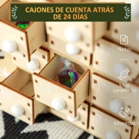HOMCOM Calendario de Adviento de Madera con 24 Cajones Calendario de Navidad Reutilizable para Rellenar 22,5x8x36 cm Natural(m-4)