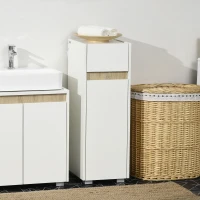 kleankin Mobiletto Bagno con Cassetto e Armadietto con Mensola Regolabile in Legno 30x33x88cm, Bianco(m-10)
