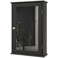 kleankin Mobiletto Bagno Pensile con Specchio e Anta a Chiusura Magnetica, 41x14x60 cm, Nero(m-11)