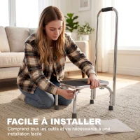 HOMCOM Marche avec Barre d'appui - marchepied de sécurité - Plateforme & Patins antidérapants - Acier galvanisé, gris et noir(m-7)