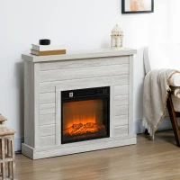 HOMCOM Chimenea Eléctrica 1800W con Efecto de Llama Mando a Distancia Temporizador Semanal para Sala 30 m² Madera Clara(m-2)