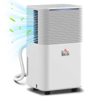 HOMCOM Deshumidificador 10L/día Silencioso con 3 Modos Pantalla LED Temporizado 24H Bloqueo Infantil y Drenaje Continuo Blanco(m-11)