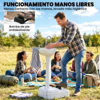 Outsunny Lavamanos Portátil Estación de Lavado para Actividades al Aire Libre y Camping con Tanque de Agua de 17L Dispensador de Jabón Toallero y 2 Ruedas HDPE para Eventos, Reuniones Gris Claro(m-5)