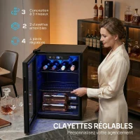 HOMCOM Cave à vin 16 bouteilles 48L, réfrigérateur à vin et boissons avec température réglable 4-16 °C, porte réversible, noir(m-6)